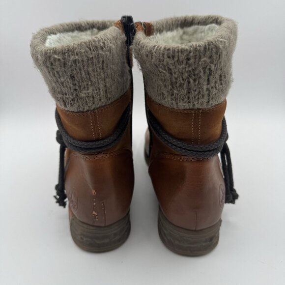 Rieker Women's Fee Sherpa Lined Faux Leather Boots Size EU 39 US 8 Brown Zip - Picture 3 of 9